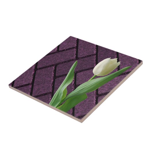 Keramische Tegel White Tulip Paars Floral Tegeltje (Zijkant)