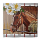 Keramische Tegel Wit Bloemen Paard Tegeltje (Voorkant)