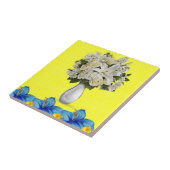 Keramische Tegel Wit Bloemenblauw Geel Tegeltje (Zijkant)