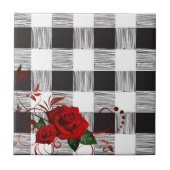 Keramische Tegel Wit en Zwart Plaid Rood Rose Tegeltje (Voorkant)