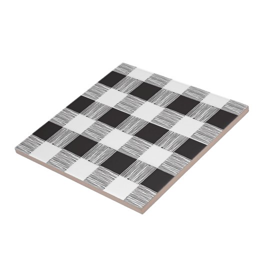Keramische Tegel Wit en Zwart Plaid Tegeltje (Zijkant)