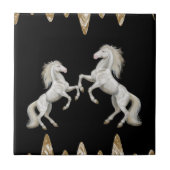 Keramische Tegel Wit Paarden Zwart Goud Tegeltje (Voorkant)