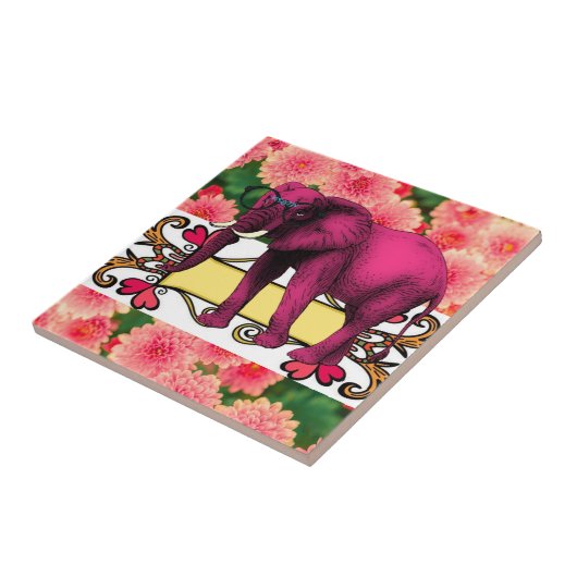 Keramische Tegel Witte bloemenolifant Tegeltje (Zijkant)