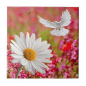 Keramische Tegel Witte Daisy Dove Floral Tegeltje (Voorkant)