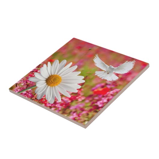 Keramische Tegel Witte Daisy Dove Floral Tegeltje (Zijkant)