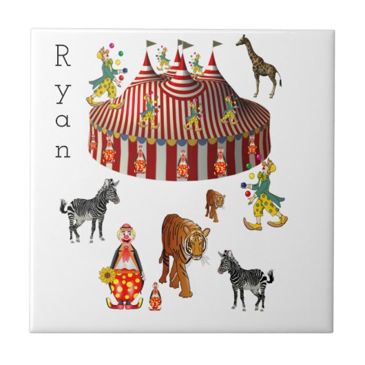 Keramische tegel witte dierentuin circus tegeltje (Voorkant)