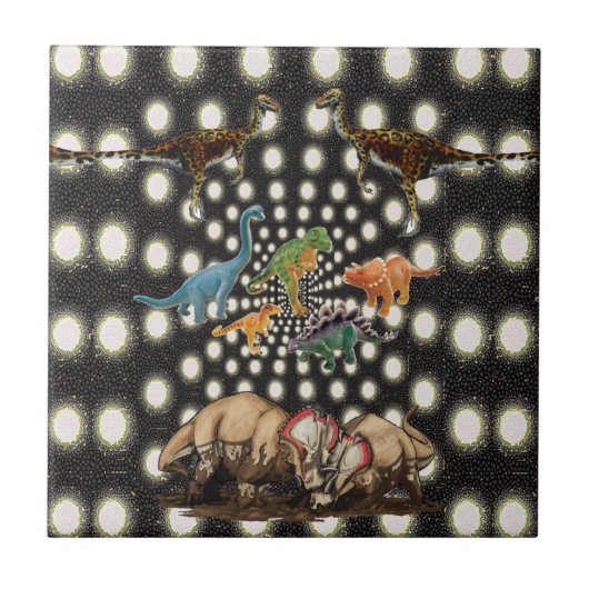 Keramische Tegel Witte en Zwarte Cirkeldinosauruss Tegeltje (Voorkant)