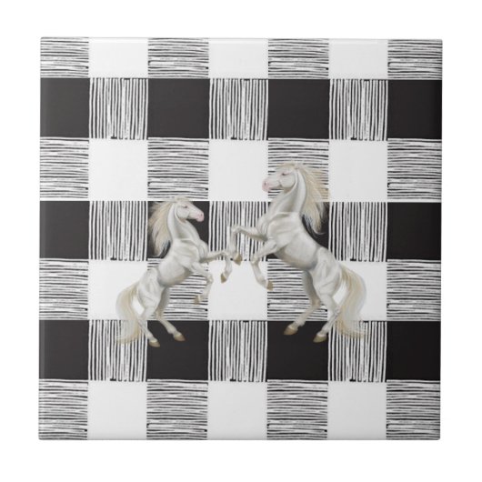 Keramische Tegel Witte en zwarte spelden Tegeltje (Voorkant)