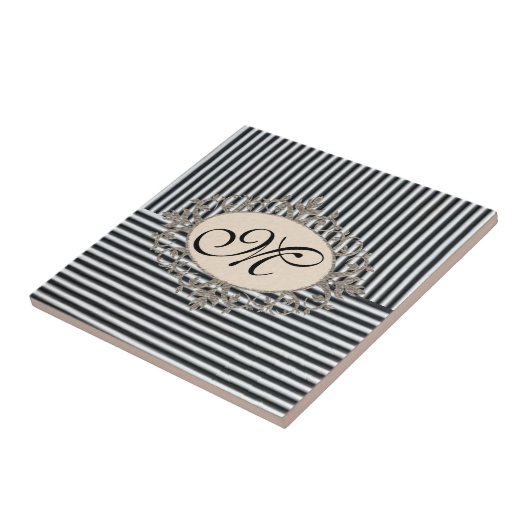 Keramische Tegel Witte en Zwarte Streep Tegeltje (Zijkant)