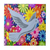 Keramische Tegel Witte Floral Dove Tegeltje (Voorkant)