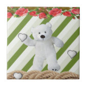 Keramische Tegel Witte Groene Streep Bloemen Teddy Tegeltje (Voorkant)