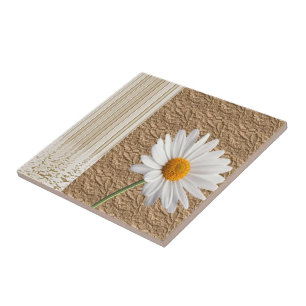 Keramische tegel witte madeliefjes bloem tegeltje