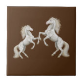 Keramische Tegel Witte Paarden Bruin Tegeltje (Voorkant)