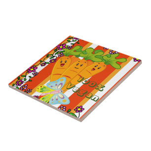 Keramische Tegel wortelen, Oranje streep, 100% Veg Tegeltje