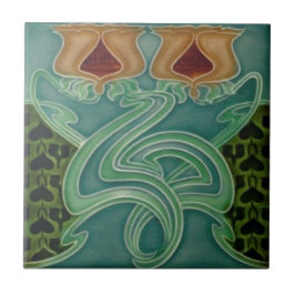 Keramische Tegel - Yellow Floral Art Nouveau Tegeltje