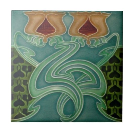 Keramische Tegel - Yellow Floral Art Nouveau Tegeltje (Voorkant)