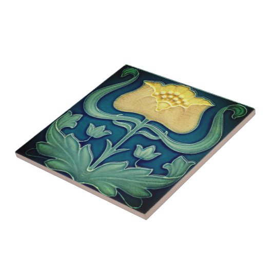 Keramische Tegel - Yellow Flower Art Nouveau Tegeltje (Zijkant)