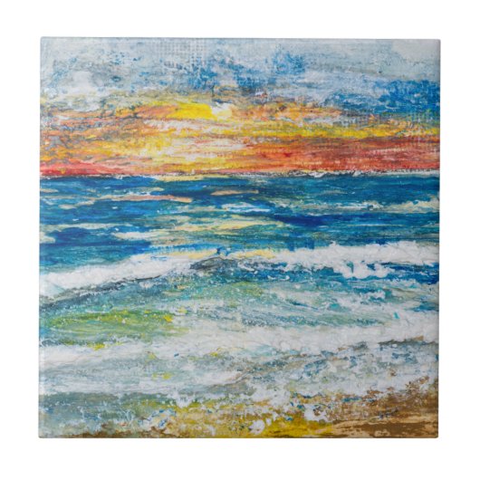 Keramische tegel - Zee golven zonsondergang Tegeltje (Voorkant)