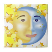 Keramische Tegel Zon Maan Gele Sterren Tegeltje (Voorkant)