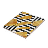 Keramische Tegel Zwart & Wit Streep Gouden Patroon Tegeltje (Zijkant)