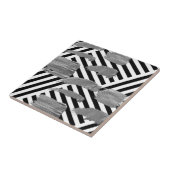 Keramische Tegel Zwart & Wit Streep Zilveren Patro Tegeltje (Zijkant)