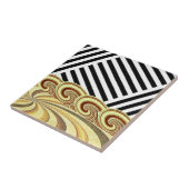 Keramische Tegel zwart/wit Stripe bruin Tegeltje (Zijkant)