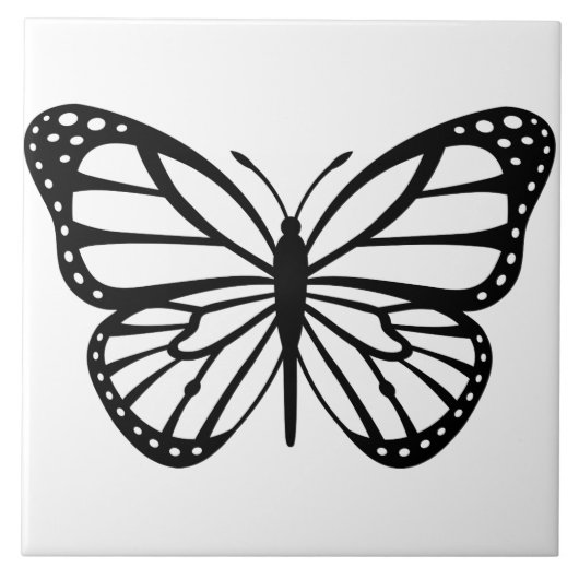 Keramische tegel - zwarte en witte vlinder tegeltje (Voorkant)