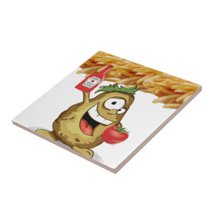Keramische Tegels Aardappel Franse Frieten Ketchup Tegeltje