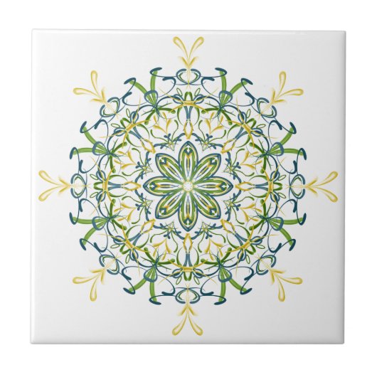 Keramische tegels, groen en geel tegeltje (Voorkant)