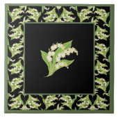  keramische tegels: Lilies van de vallei, zwart Tegeltje (Voorkant)