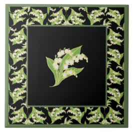  keramische tegels: Lilies van de vallei, zwart Tegeltje