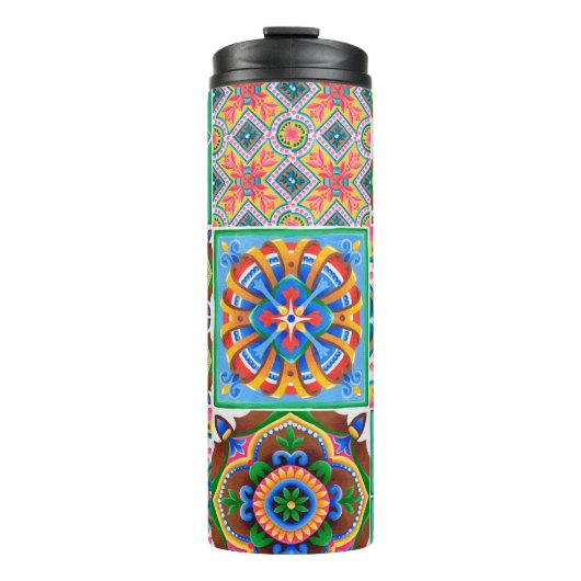 Keramische tegels, majolica, ornamentabstract, ara thermosbeker (Voorkant)