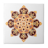 Keramische tegels met bruin, goud en sinaasappel tegeltje (Voorkant)