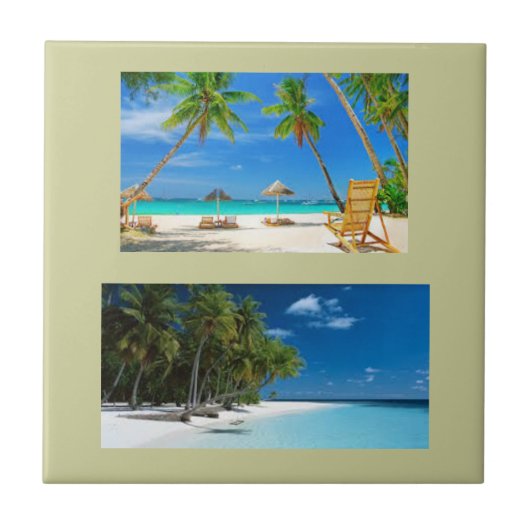 Keramische tegels met twee strandscènes tegeltje (Voorkant)