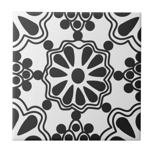 Keramische Tegels - Mexican Pattern B/W Tegeltje (Voorkant)