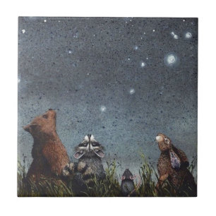 Keramische tegels - Woodland Animals Night Stars Tegeltje