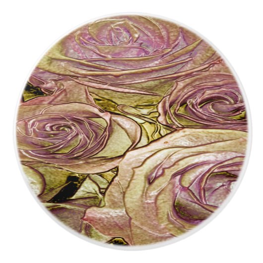 Keramische Trek - Gouden Roze Rozen Knop (Voorkant)