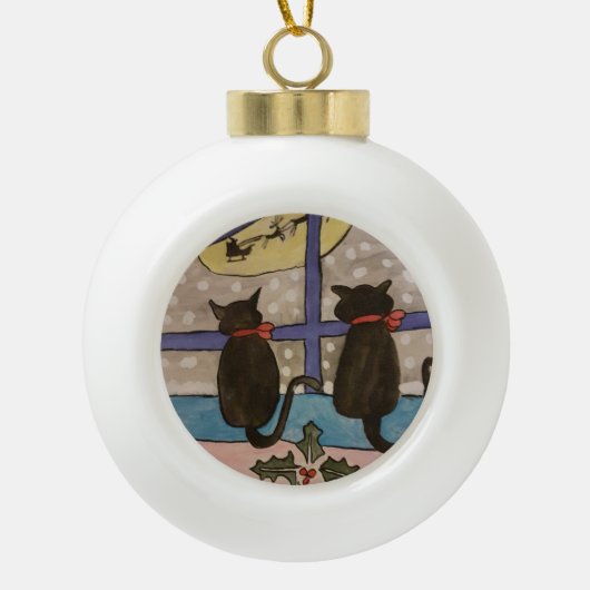 Keramische valkeramische zwarte kat-valkeramische  keramische bal ornament (Voorkant)