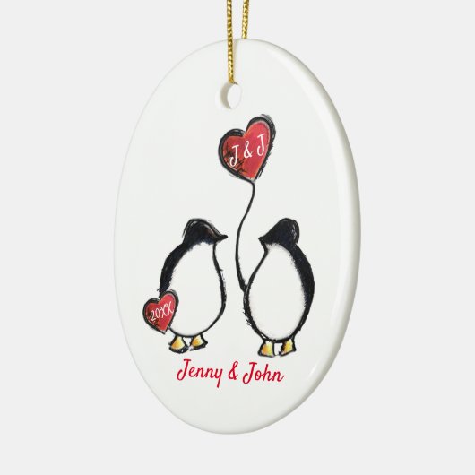 Keramische versiering van pinguïnbruiloft keramisch ornament (Links)