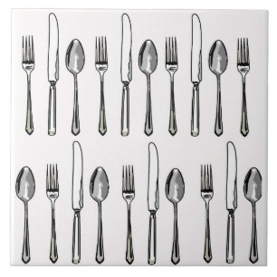 Keramische vierkant Tile Forks Knives Spoons Tegeltje