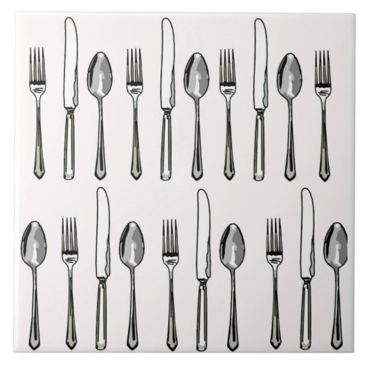 Keramische vierkant Tile Forks Knives Spoons Tegeltje (Voorkant)