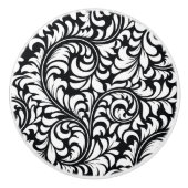 Keramische Zwart & Wit Bloemen Damast knop (Voorkant)
