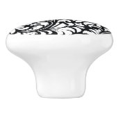 Keramische Zwart & Wit Bloemen Damast knop (Zijkant)