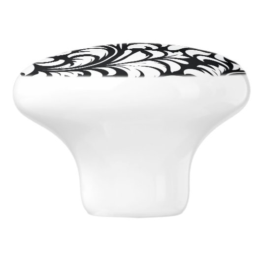 Keramische Zwart & Wit Bloemen Damast knop (Zijkant)