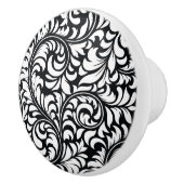 Keramische Zwart & Wit Bloemen Damast knop (Rechts)