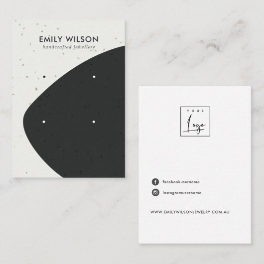 KERAMISCHE ZWART & WITTE GOLF 2 STUD OORBEL DISPLA VISITEKAARTJE (Voorkant / Achterkant)