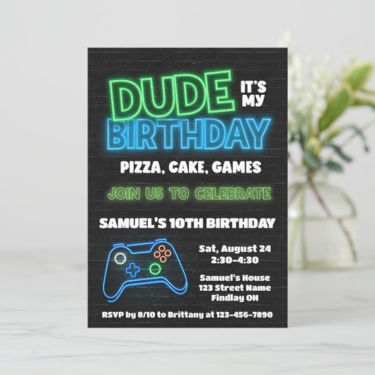Kerel Het is mijn verjaardag Pizza Cake Games Part Kaart (Staand voorkant)
