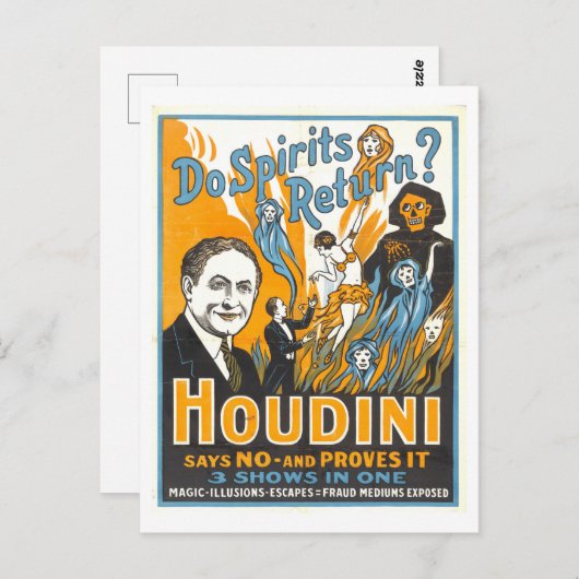 "Keren geesten terug? Houdini zegt "nee" Poster Briefkaart (Voorkant / Achterkant)