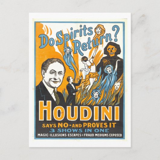 "Keren geesten terug? Houdini zegt "nee" Poster Briefkaart (Voorkant)