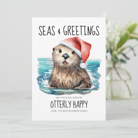 Keren Otter Santa Kust Kerstmis Feestdagenkaart (Staand voorkant)